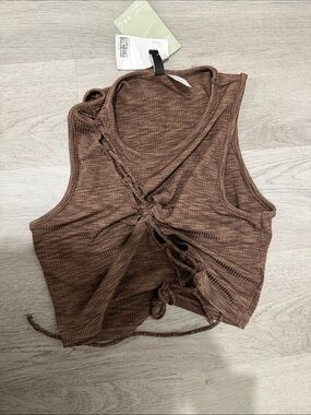 H&M Brown Ribbed Tie-Front Tank Top
